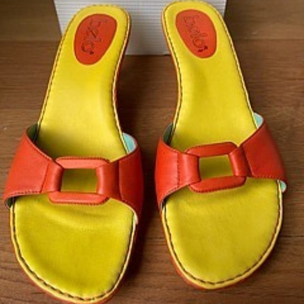 Vintage Bolo Orange, Yellow, and Blue Sandals